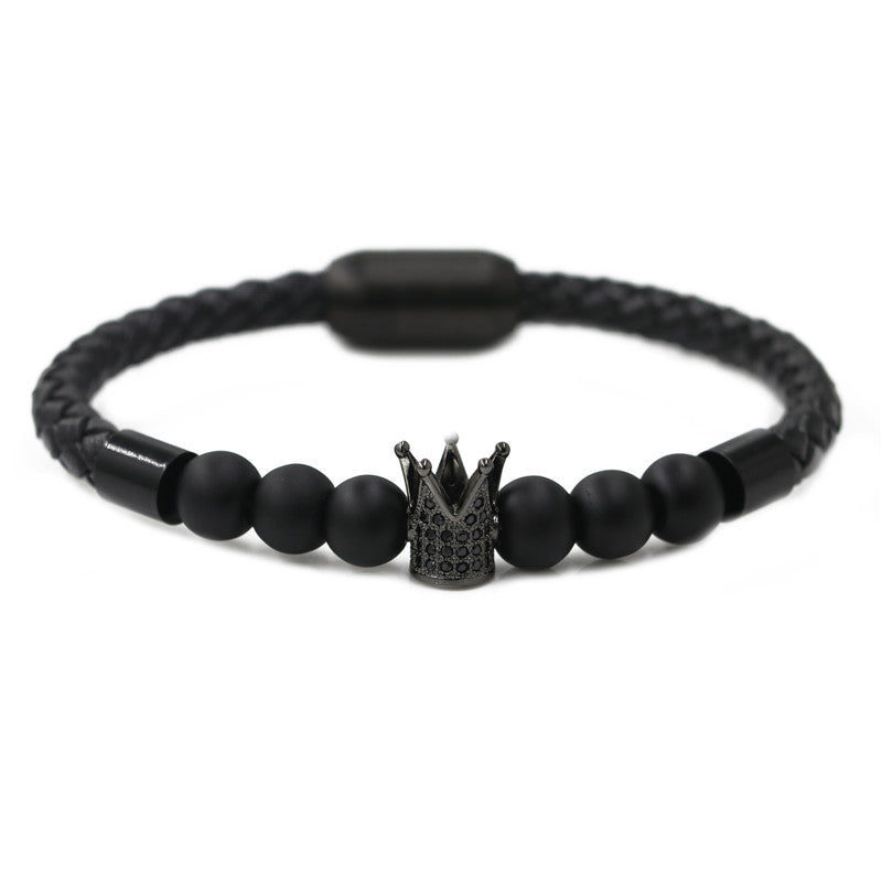 Pulseras De Piedra Volcánica Esmerilada De Corona Negra al por mayor